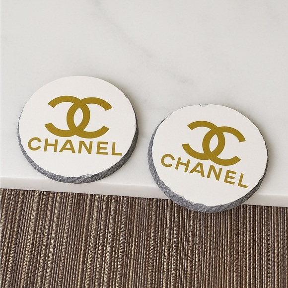 Mme_Chic Other - White Coasters with Gold Logo